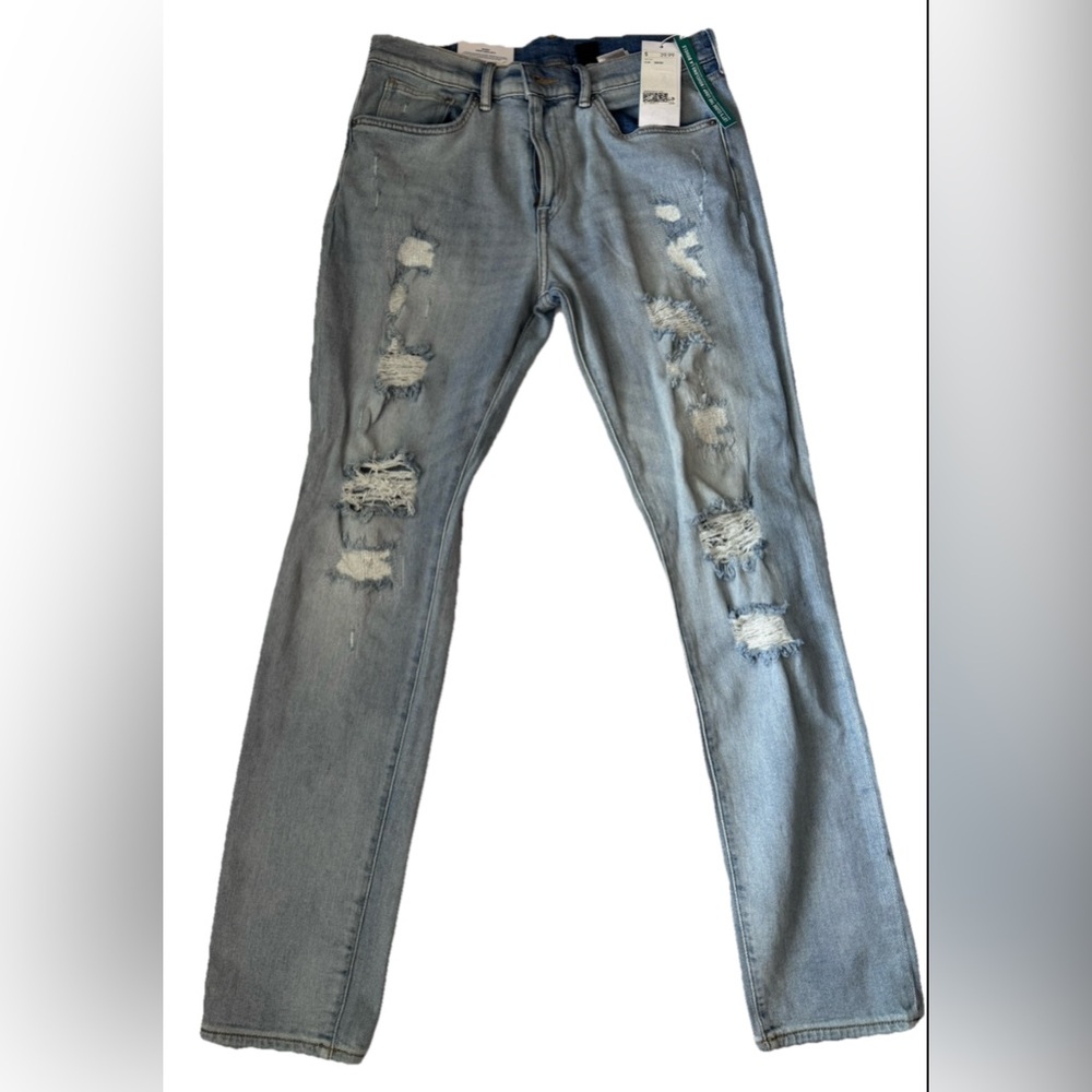 H&M Blue Slim Straight Distressed Denim